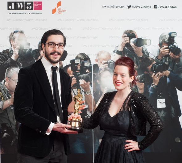 with my brother Alexander, holding a real Oscar at JW3's Oscars Warm - Up Night. Photograph by Blake Ezra Photography.